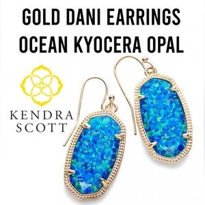 KENDRA SCOTT GOLD DANI OCEAN BLUE KYOCERA OPAL EARRINGS STATEMENT GLITTERING